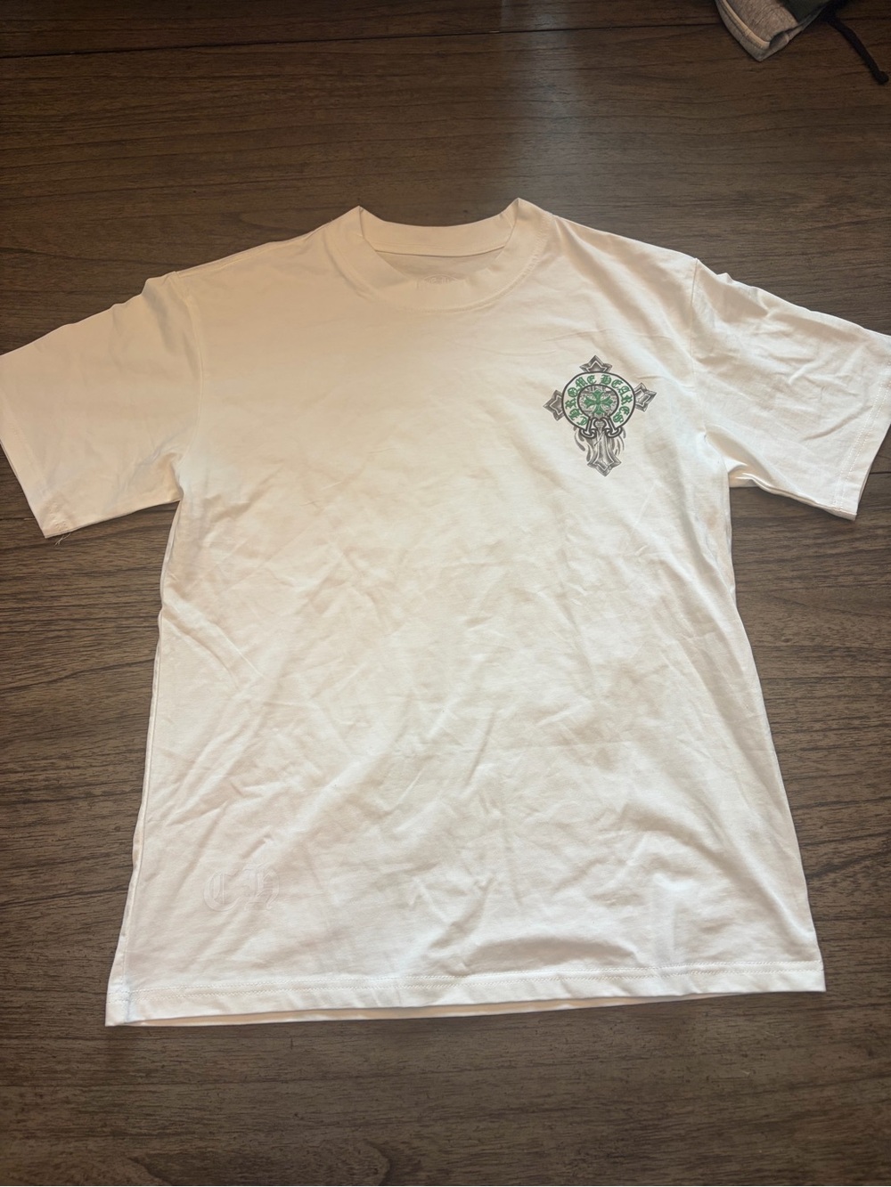 Chrome Hearts White Tee with Green Crest Graphic